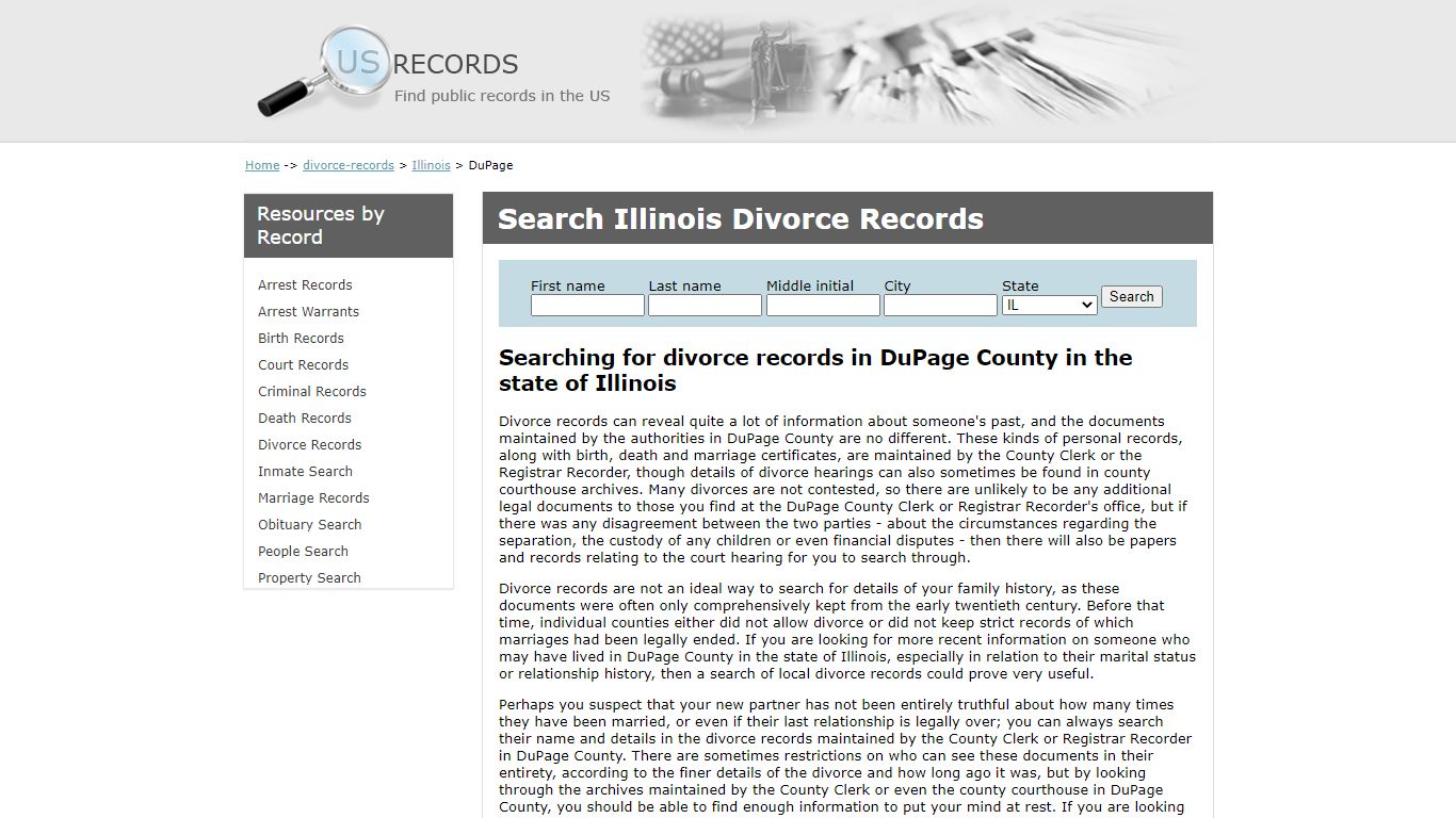 Search Divorce Records DuPage Illinois | US Records